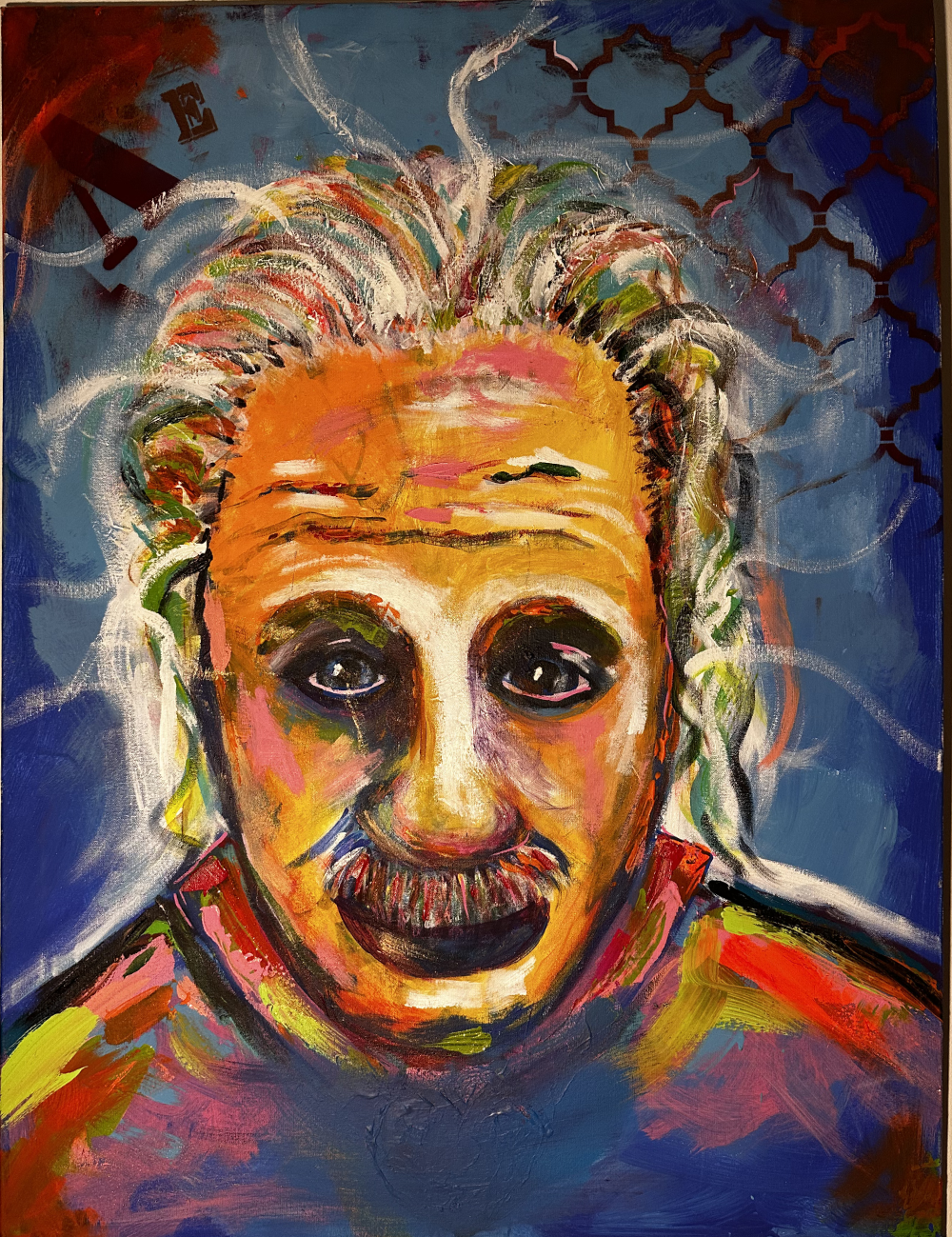 Creative Genius Albert Einstein blue expressive portrait painting by David Rios