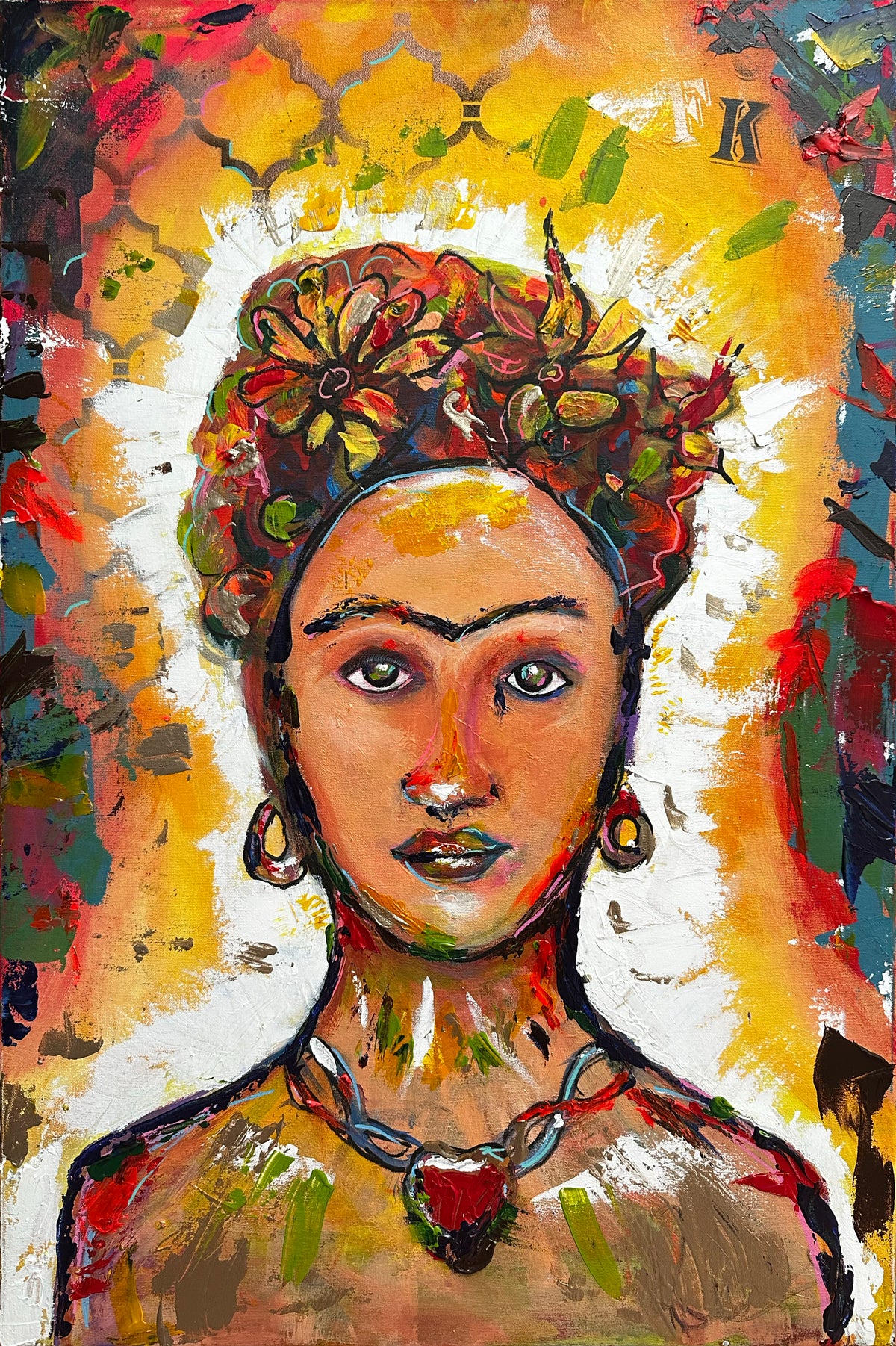 Creative Genius Frida Kahlo expressive portrait painting by David Rios