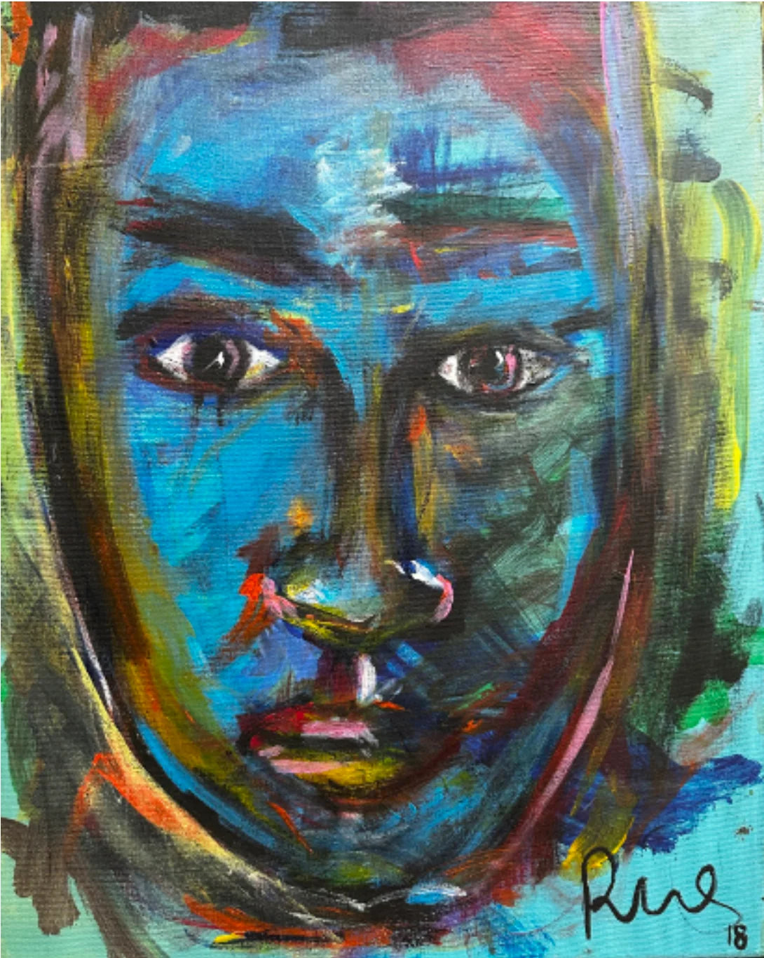 Blue Self abstract self-portrait painting by David Rios