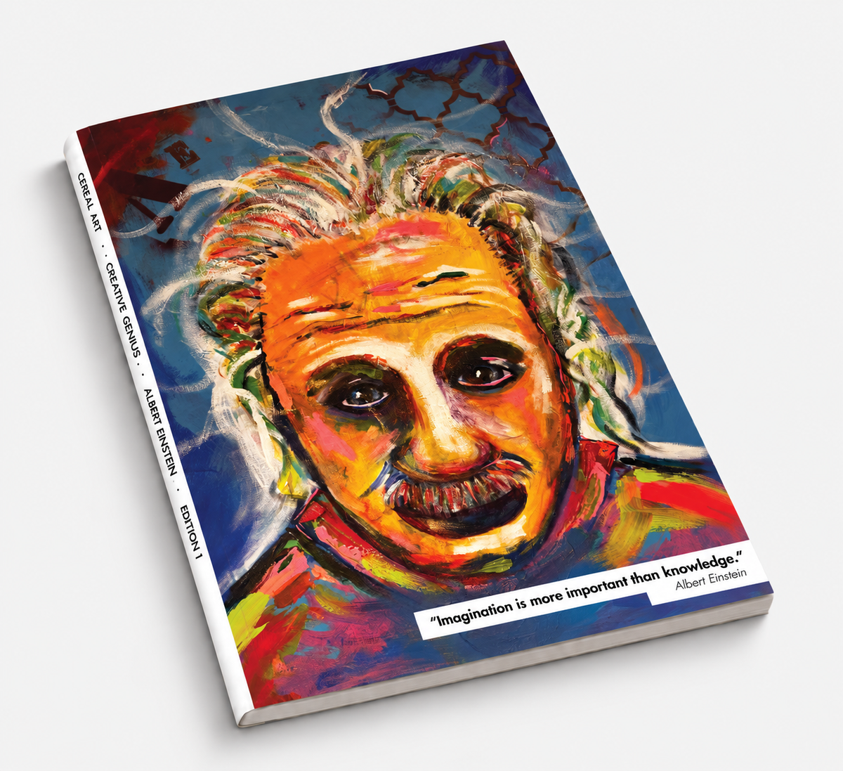 Albert Einstein Creative Genius notebook by Cereal Art, front cover shown at an angle.