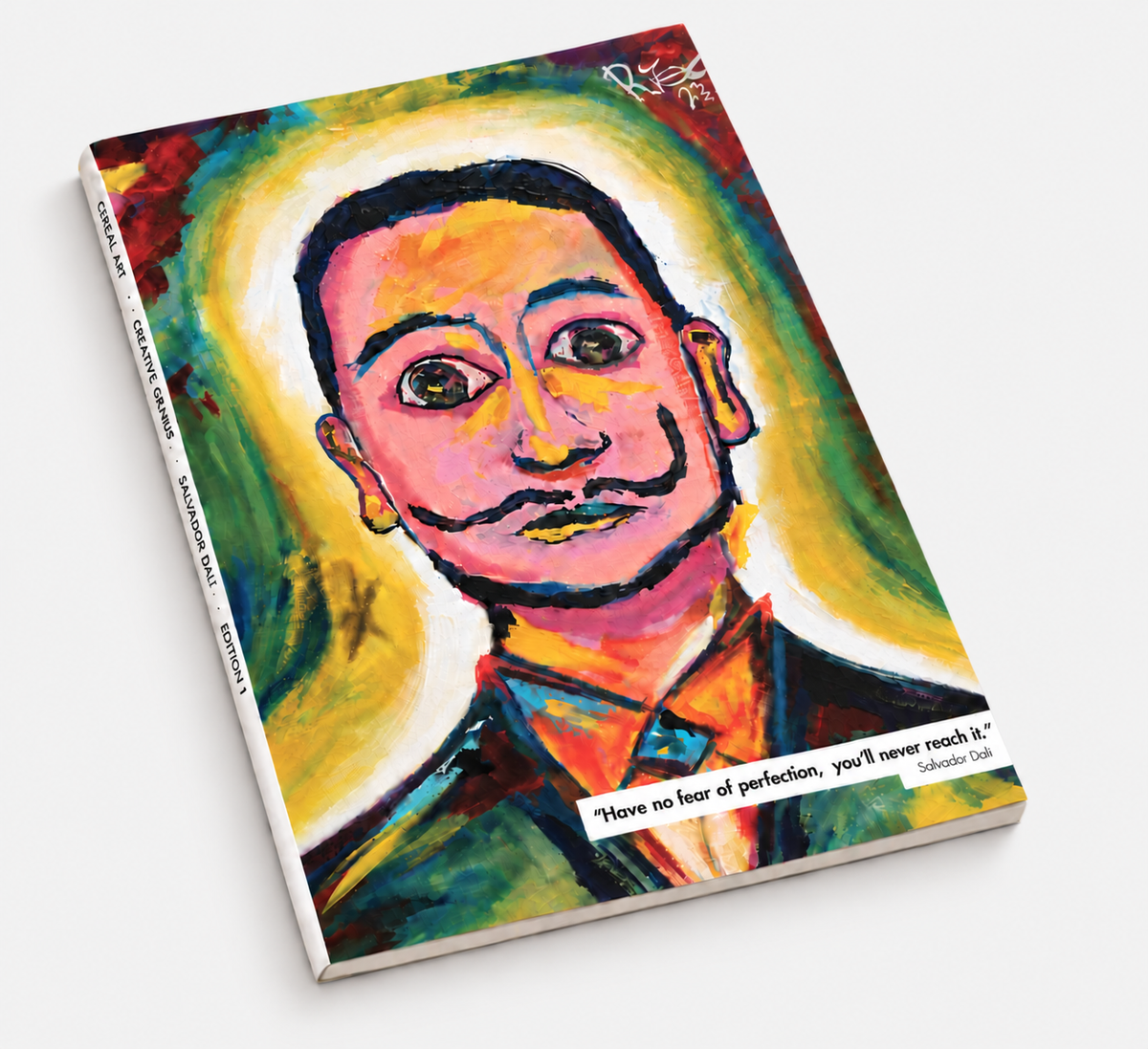 Salvador Dalí Creative Genius notebook by Cereal Art, front cover shown at an angle.