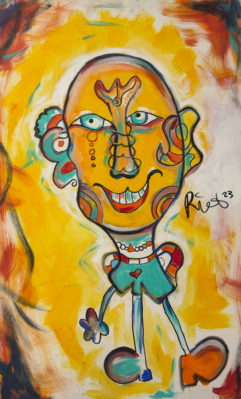 El Momo Ney symbolic God of Wealth character painting by David Rios