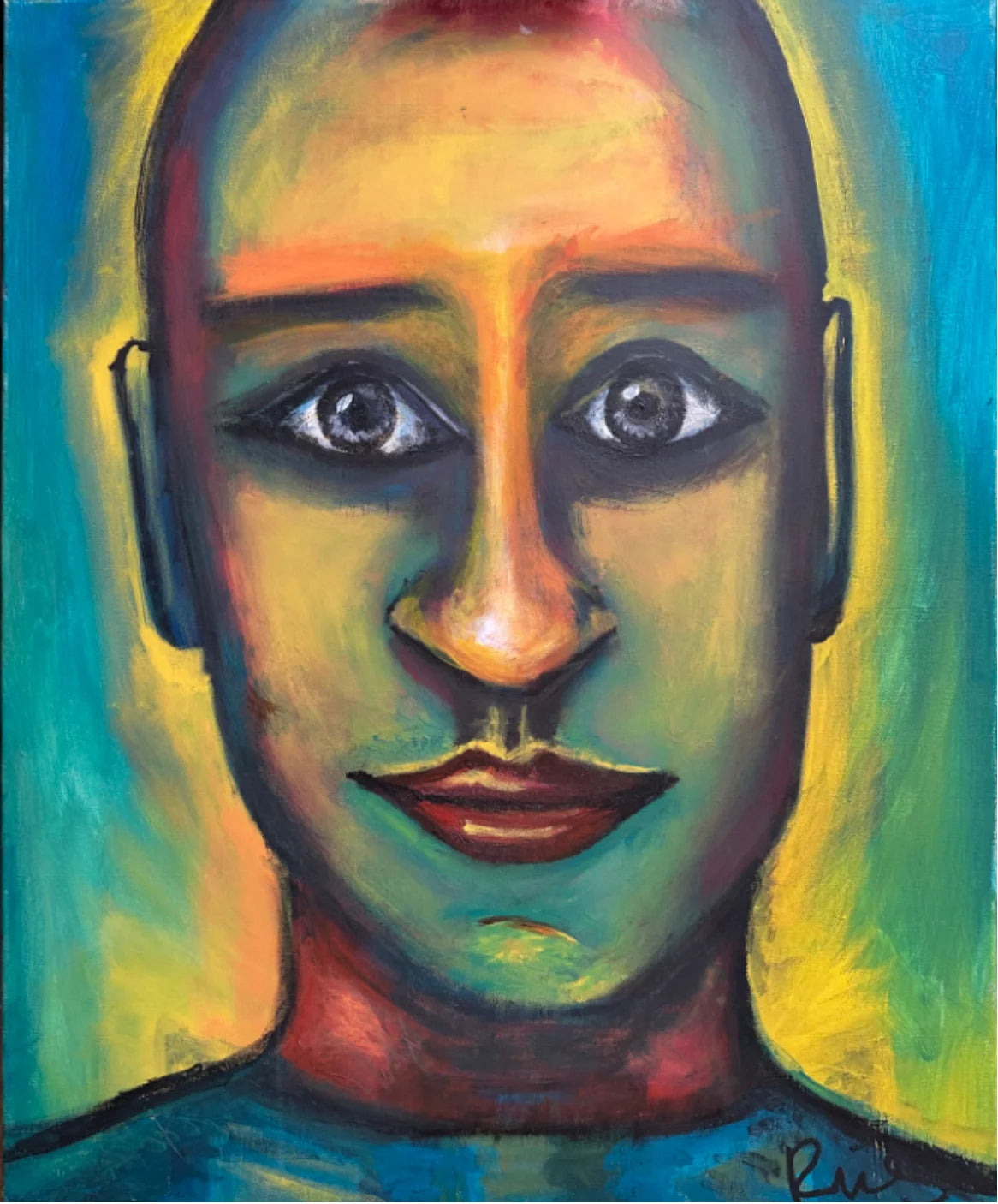 Green Self abstract self-portrait painting by David Rios