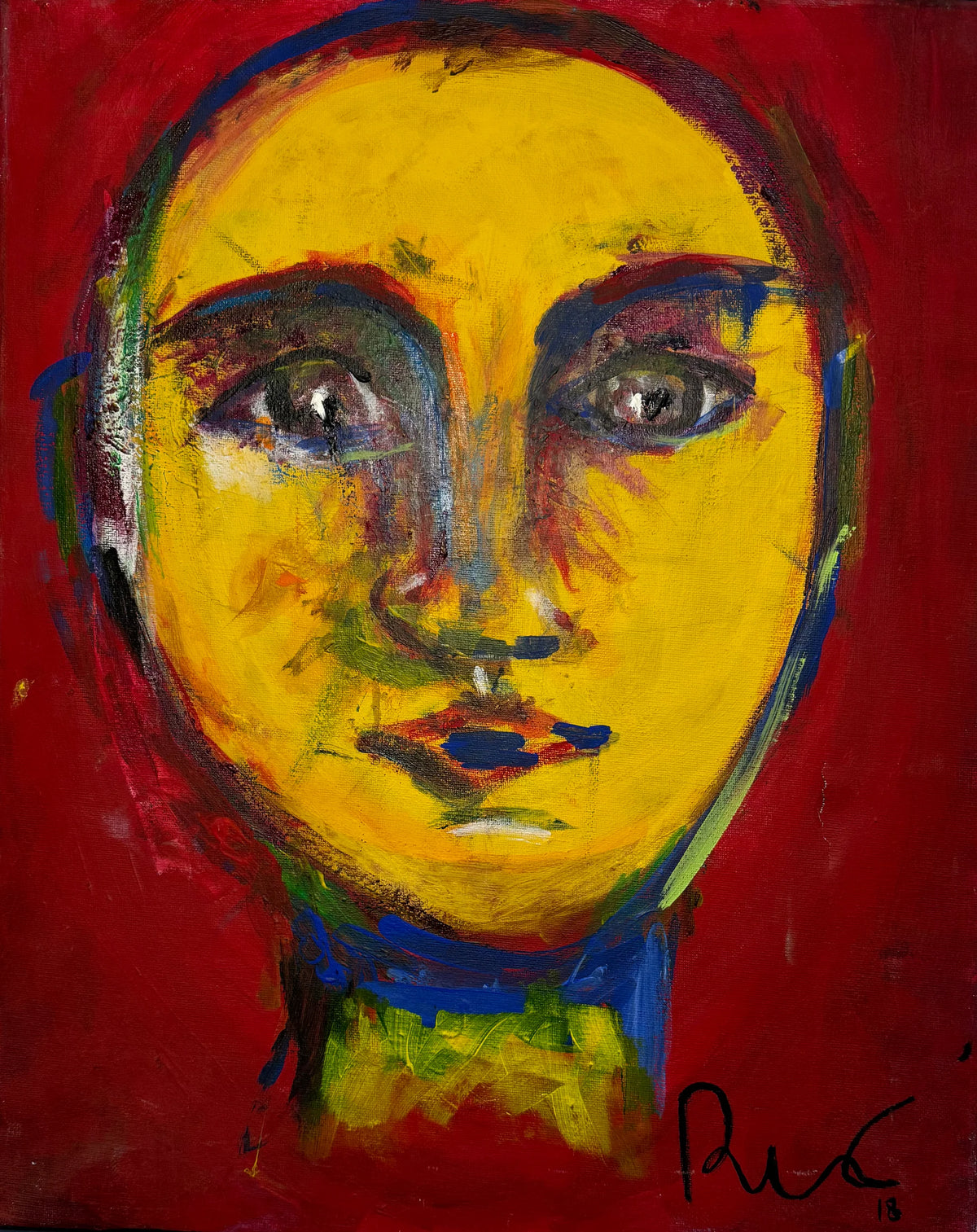 Red Self expressive abstract self-portrait painting by David Rios