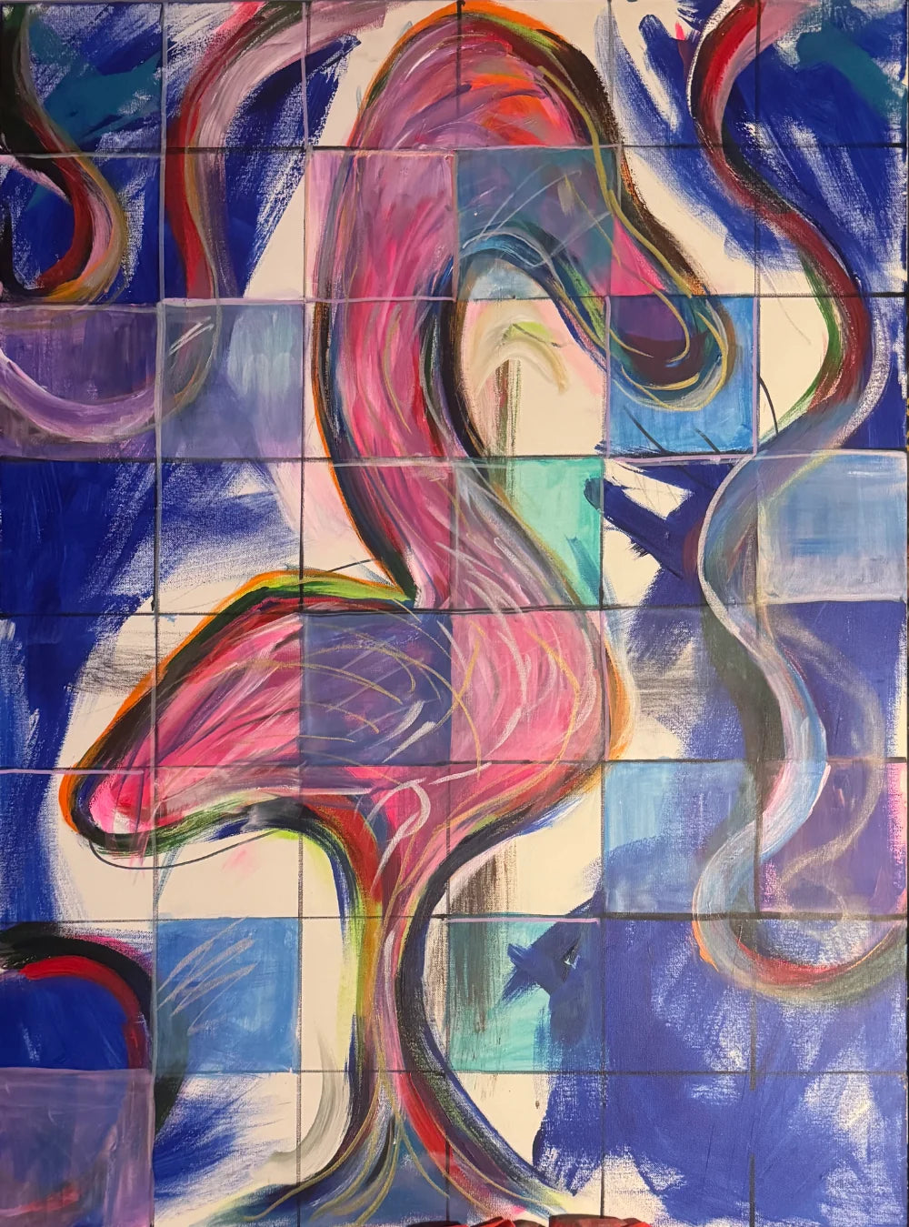 Through Dimensions Flamingo colorful abstract flamingo painting by David Rios