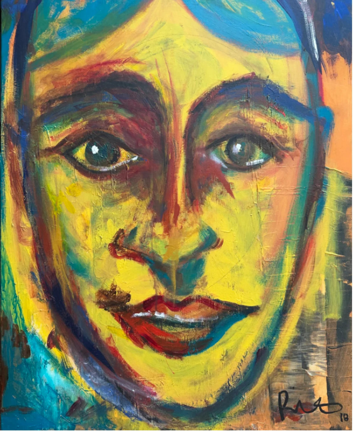 Yellow Self expressive abstract self-portrait painting by David Rios